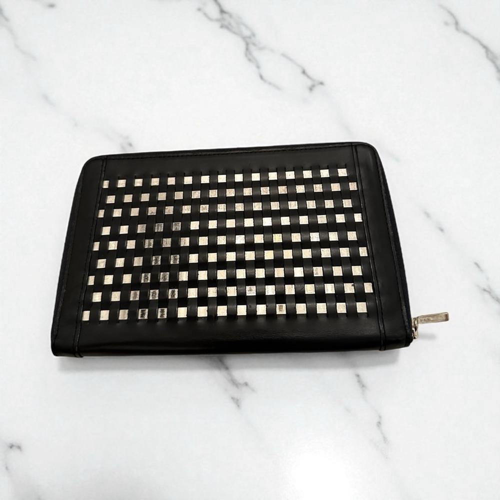 Jean Paul Gaultier Black Leather & Silver Long Zip Wallet